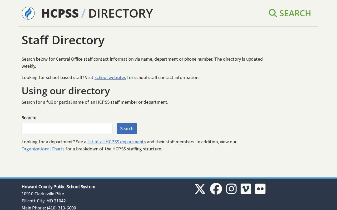 Elkridge people directories HCPSS staff directory landing page