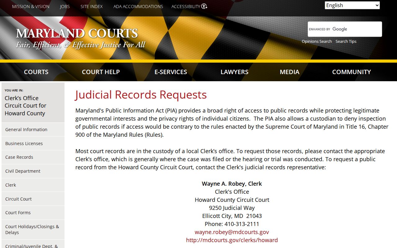 Elkridge public records Howard County judicial request page